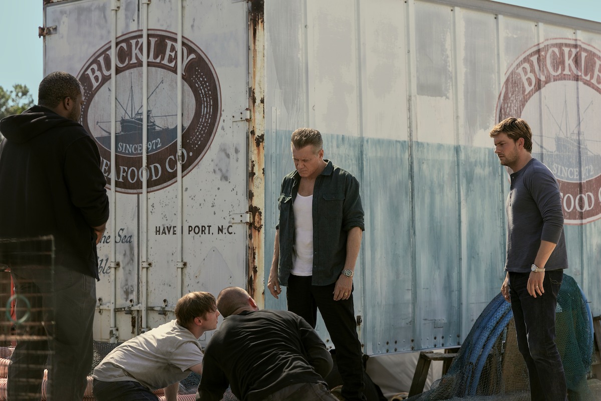 Brian Ashton Smith as Reggie, Joshua Brady as Hollis, Bryan Terry Snell as Levi, Holt McCallany as Harlan Buckley, Jake Weary as Cane Buckley in ‘The Waterfront.’