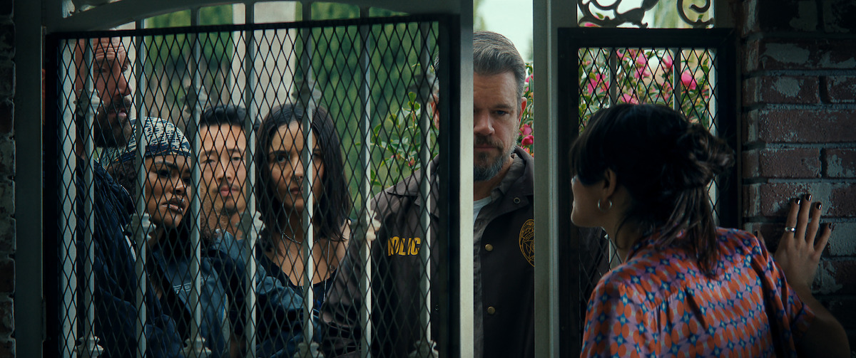 Ben Affleck, Teyana Taylor, Steven Yeun, Catalina Sandino Moreno, Matt Damon and Sasha Calle in ‘The Rip.’