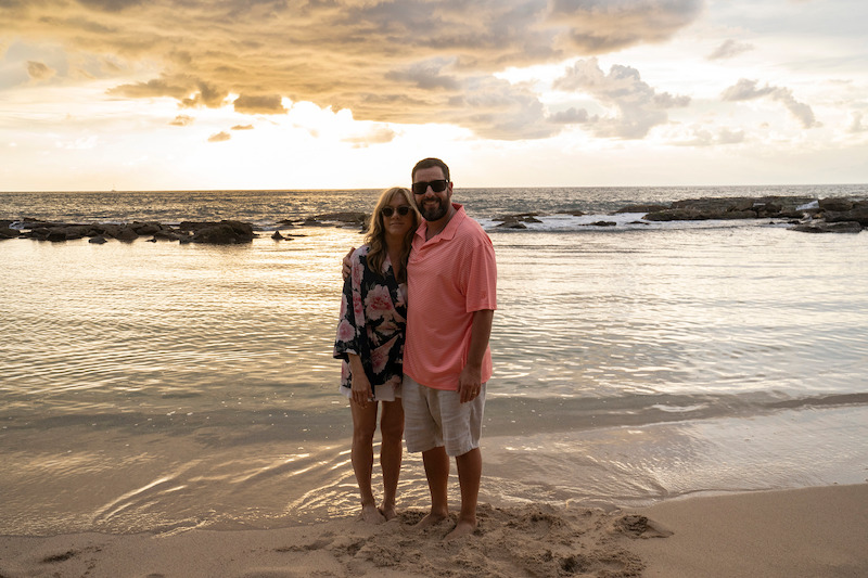 Jennifer Aniston as Audrey Spitz and Adam Sandler as Nick Spitz.