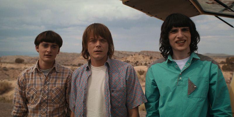 From left: Schnapp as Will, Heaton as Jonathan and Wolfhard as Mike in Stranger Things Season 4, Volume 2 - See Over 100 Photos From ‘Stranger Things’ Season 4 Volume 2