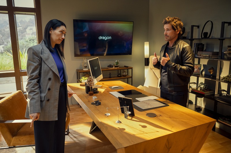 Sian Clifford and Rob Lowe in Season 1 of Unstable. 