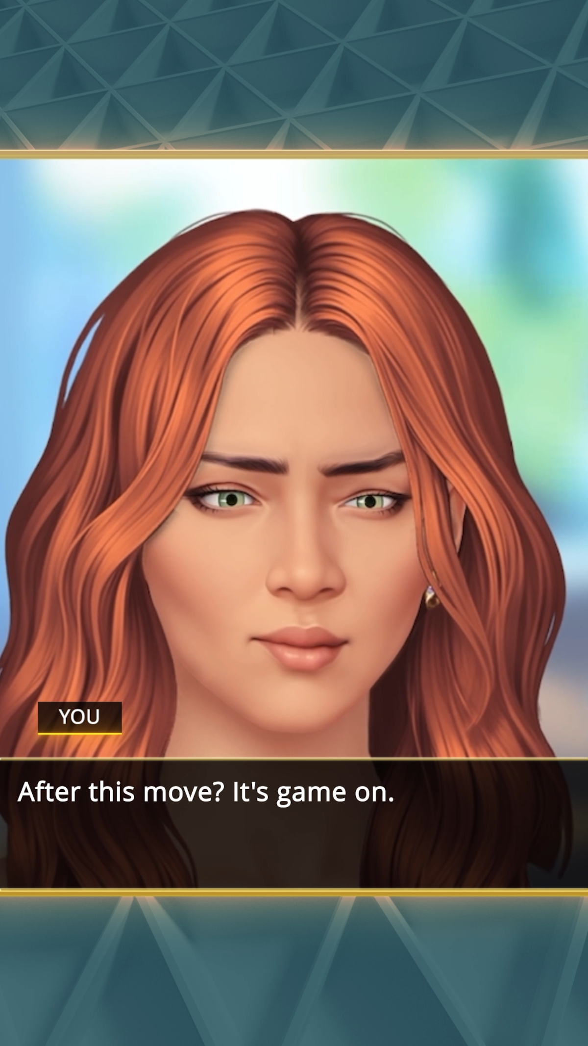 An in-game screenshot for the mobile game ‘Netflix Stories: Selling Sunset,’ featuring a woman saying “After this move? It’s game on.”