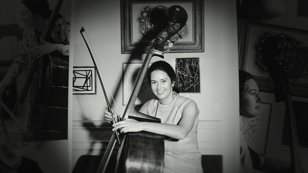 A young Orin O’Brien with her double bass