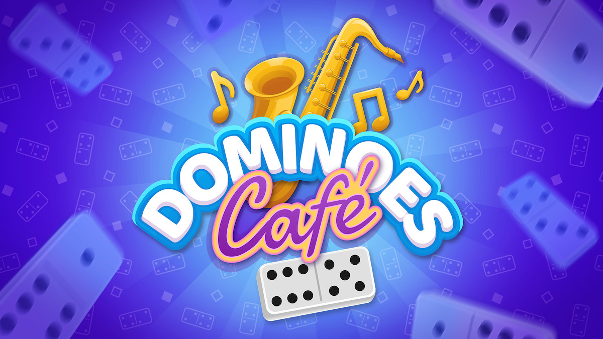 Key art for Dominoes Café - A sax and dominos behind the name of the game, Dominoes Café