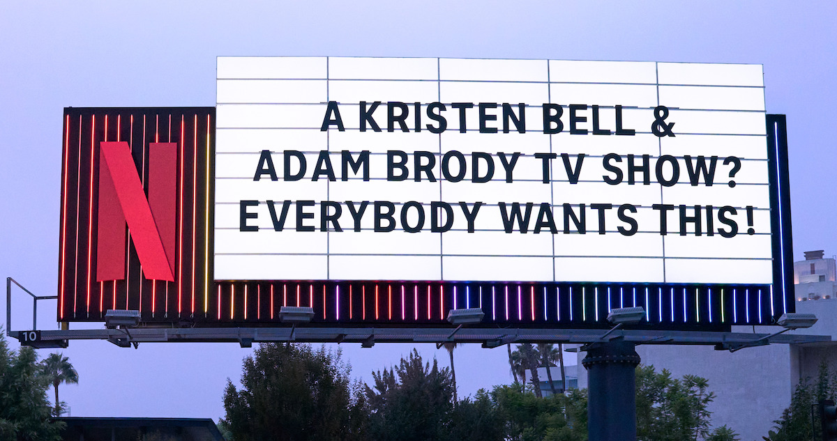 Nobody Wants This Sunset blvd Marquee - ‘A Kristin Bell & Adam Brody TV show? Everybody wants this!’