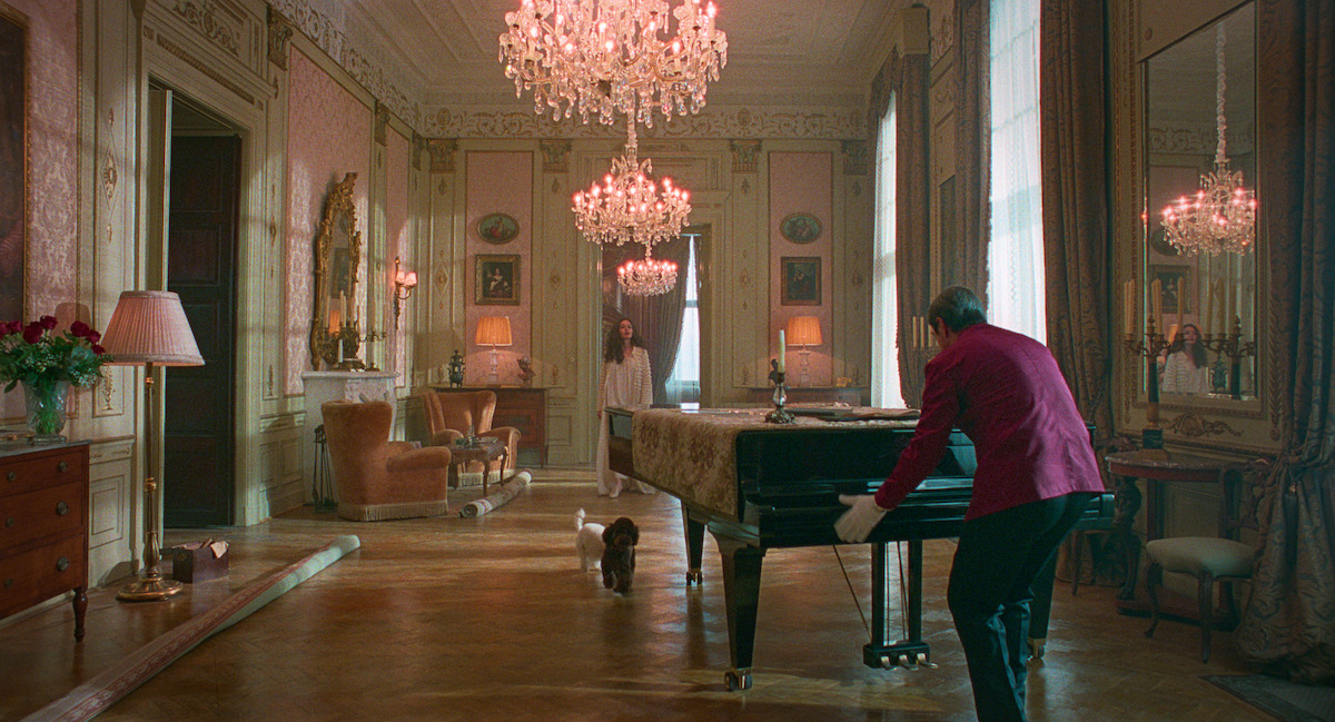 Angelina Jolie as Maria Callas and Pierfrancesco Favino as Ferruccio in ‘Maria.’