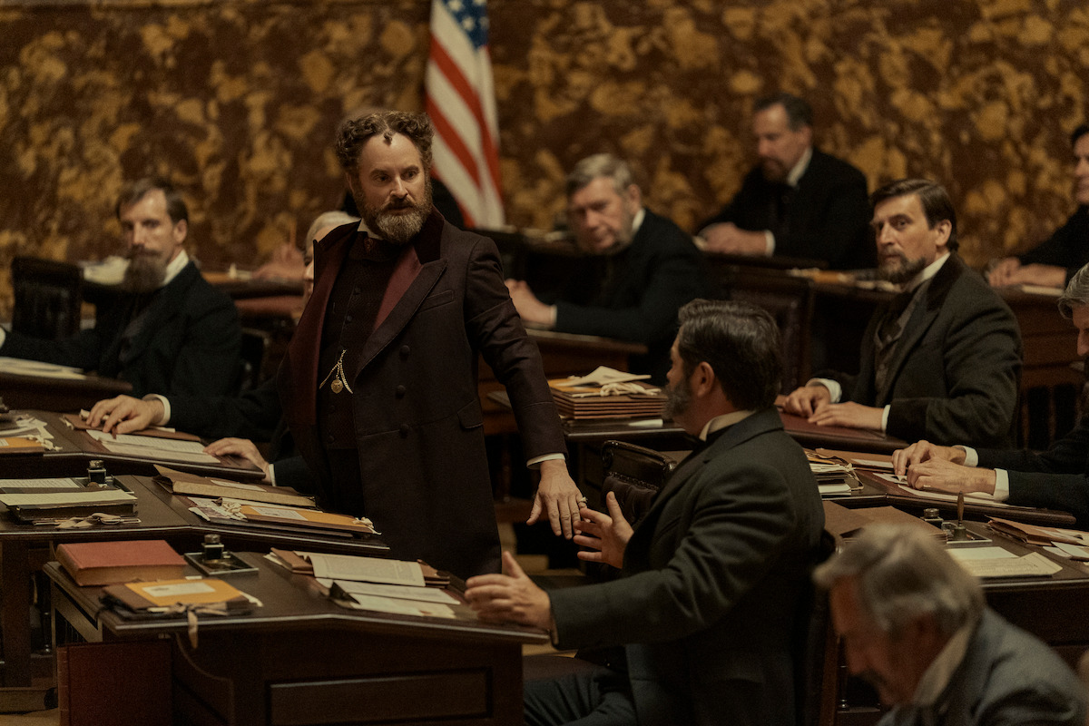 Shea Whigham as Roscoe Conkling and Nick Offerman as Chester A. Arthur in ‘Death by Lightning.’