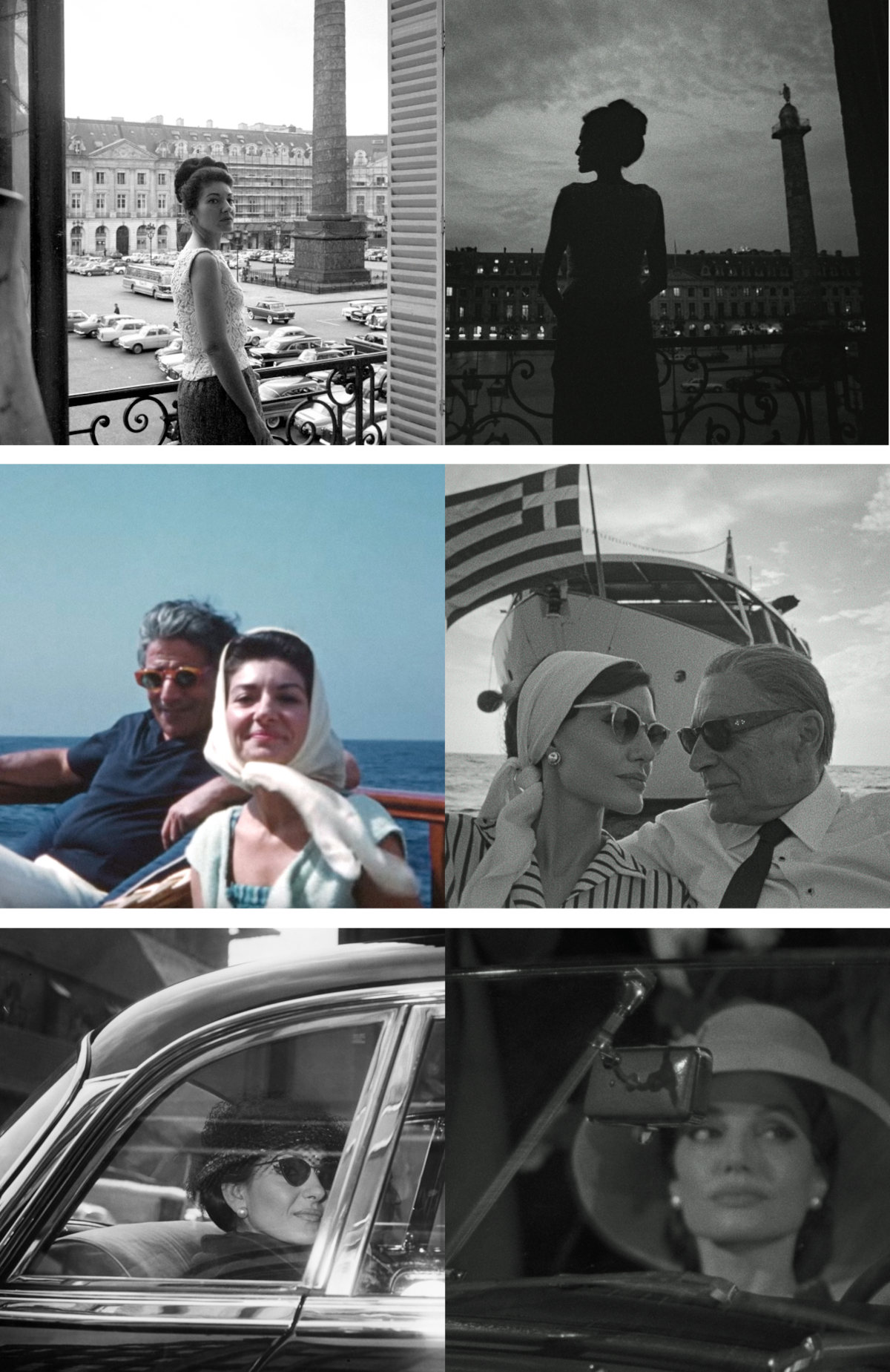 On the left are archival images of Maria Callas and on the right are stills of Angelina Jolia as Maria Callas in ‘Maria.’