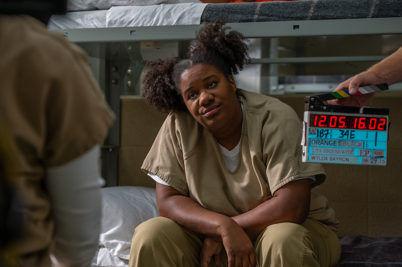 Adrienne C. Moore as Cindy on the set of Orange Is The New Black Season 4.