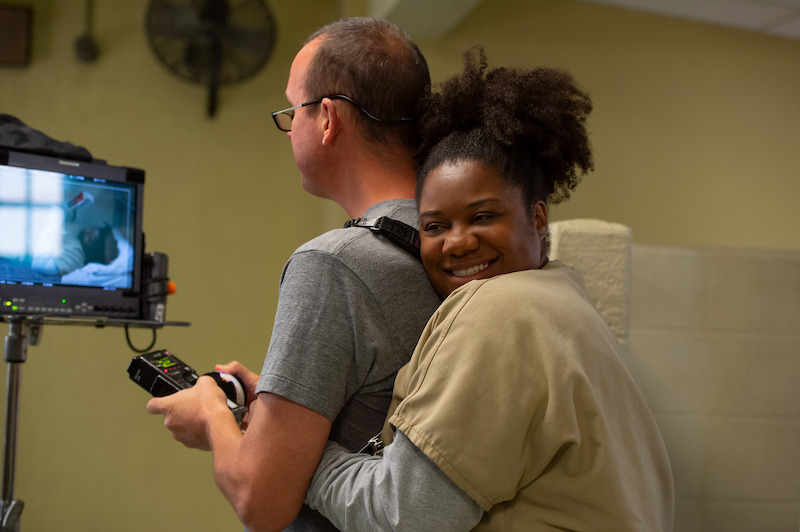 Adrienne C. Moore as Cindy on the set of Orange Is The New Black Season 4.