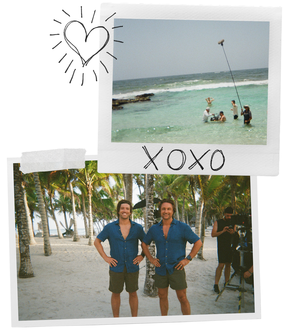 Collage of behind-the-scenes photographs from filming in Tulum