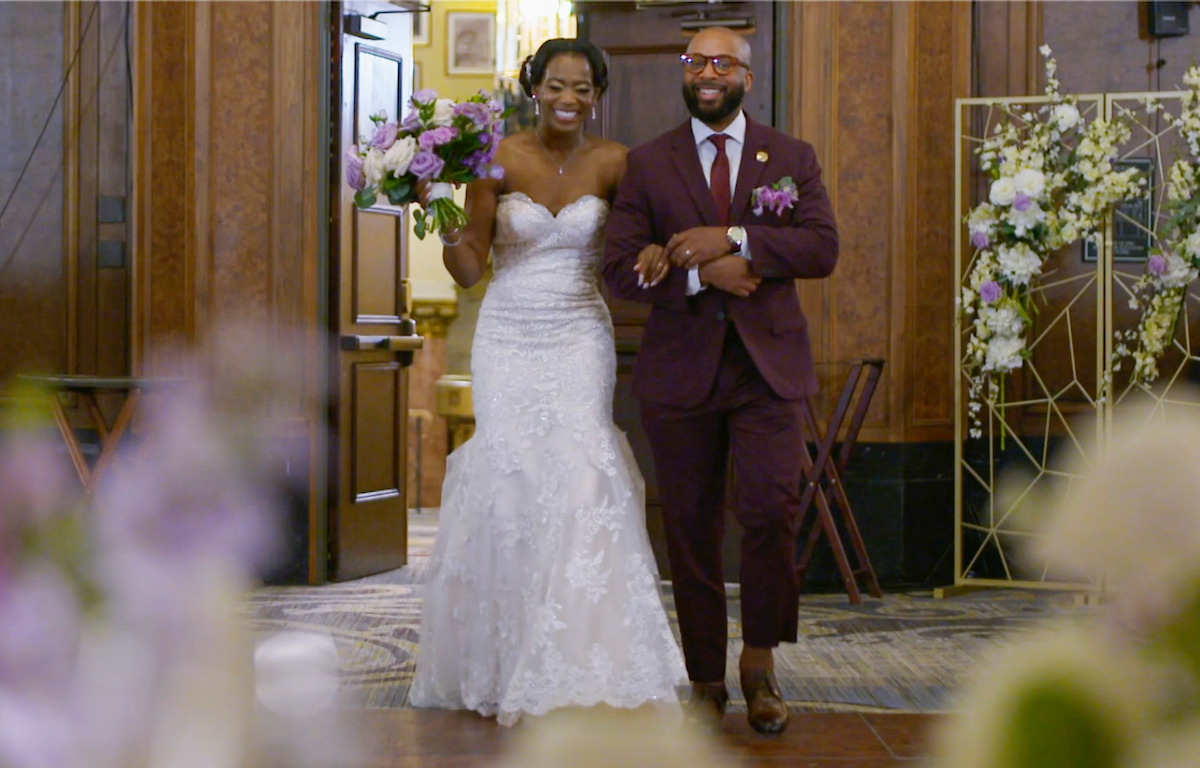 Emem and Ikechi walk into their wedding reception in ‘Married at First Sight.’