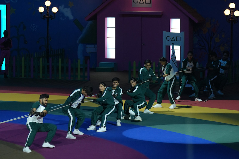 Fans compete in Tug-of-War at a 'Squid Game' Season 3 event in Mumbai, India.