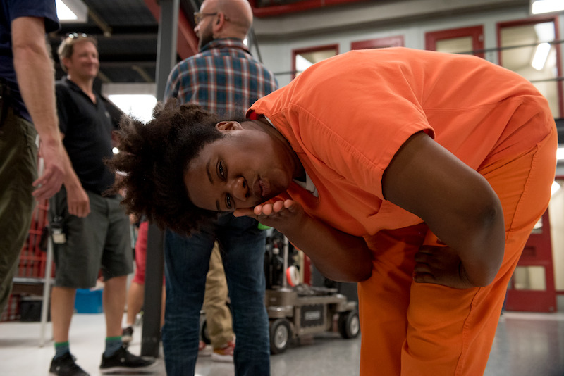 Adrienne C. Moore as Cindy on the set of Orange Is The New Black Season 6. 