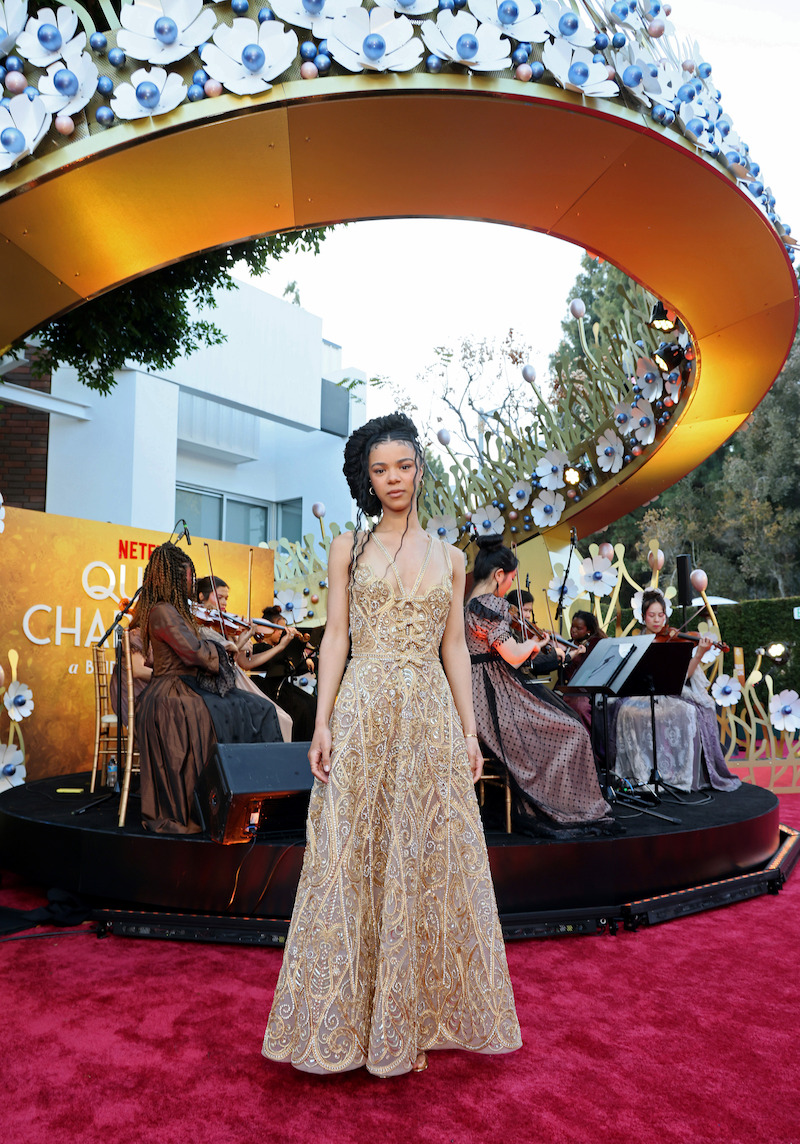 India Ria Amarteifio attends Netflix's Queen Charlotte: A Bridgerton Story World Premiere at Regency Village Theatre on April 26, 2023 in Los Angeles, California.