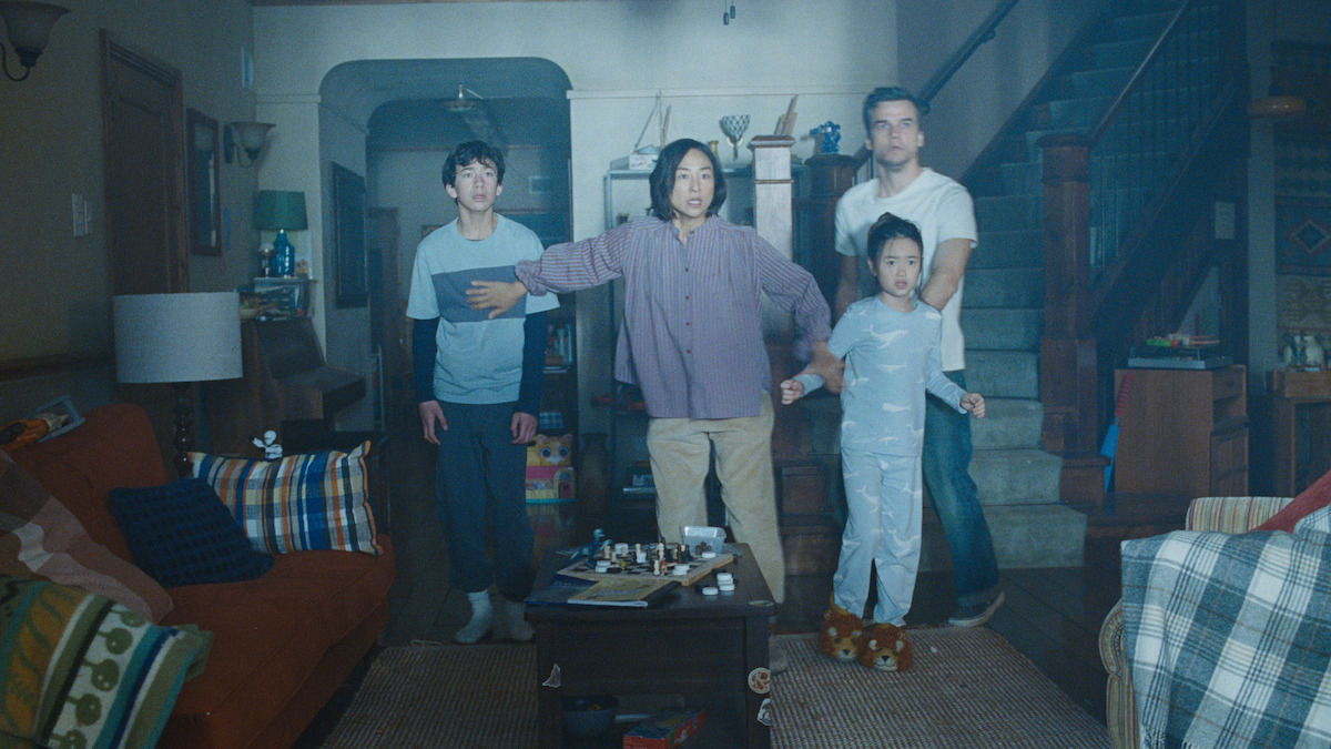 Noah Alexander Sosnowski as Graham, Greta Lee as Ann, Riley Chung as Ruth and Wagner Moura as Jason in ‘The Last House’