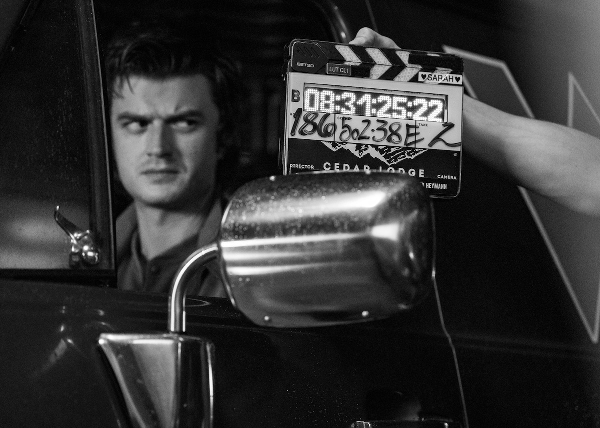 STRANGER THINGS: SEASON 5. Joe Keery as Steve Harrington behind the scenes of Stranger Things: Season 5.