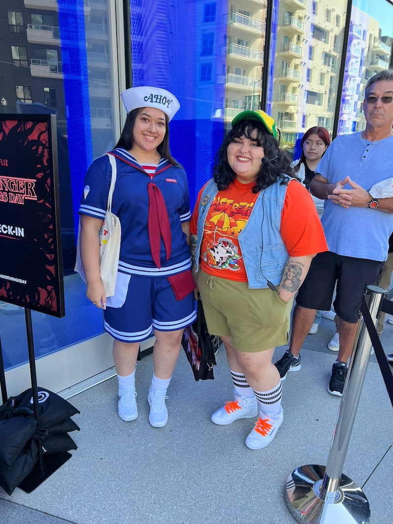 Fans came dressed as everyone’s favorite Stranger Things bromance, Steve and Dustin, in their outfits from Season 3 at the Tudum Theater in Los Angeles.