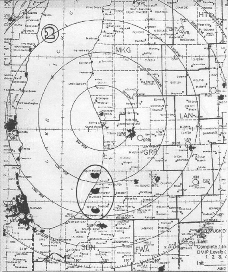 Three unexplained objects were seen near the southeast coast of Lake Michigan. - ‘Unsolved Mysteries’ Volume 3: ‘Something In the Sky’ Radar Map Gallery