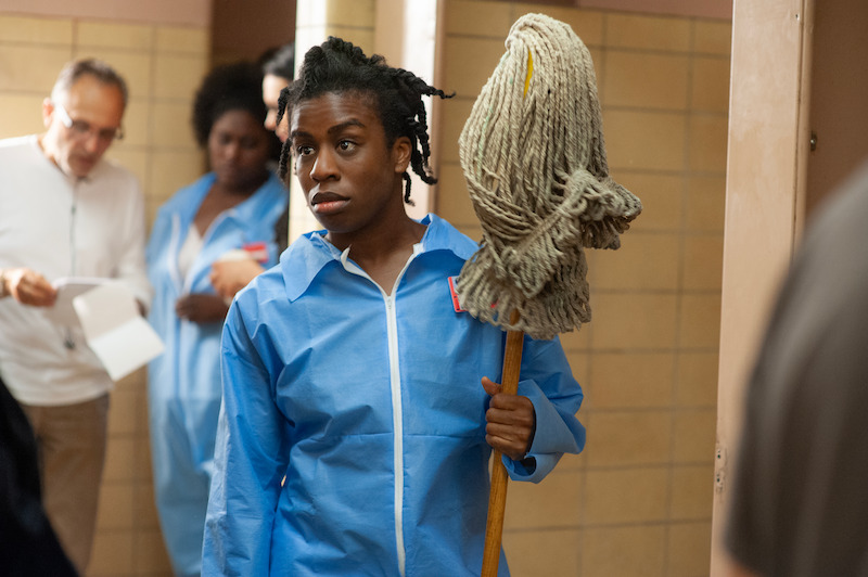(L to R) Danielle Brooks as Tasha "Taystee", Uzo Aduba as Suzanne "Crazy Eyes" on the set of Orange Is The New Black Season 3.