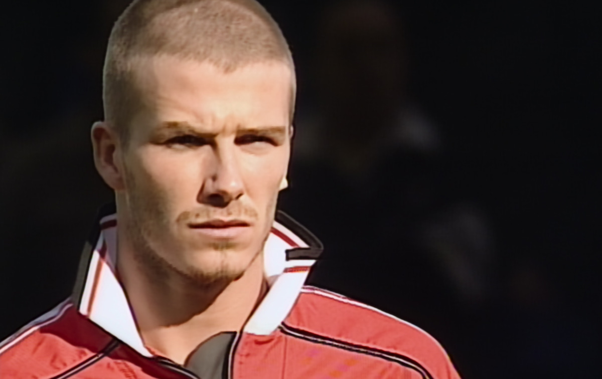David Beckham during a football match playing for Manchester United F.C.