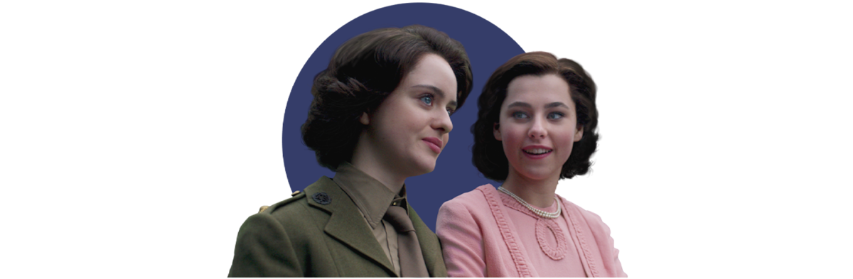 Young Elizabeth and Margaret standing next to one another 