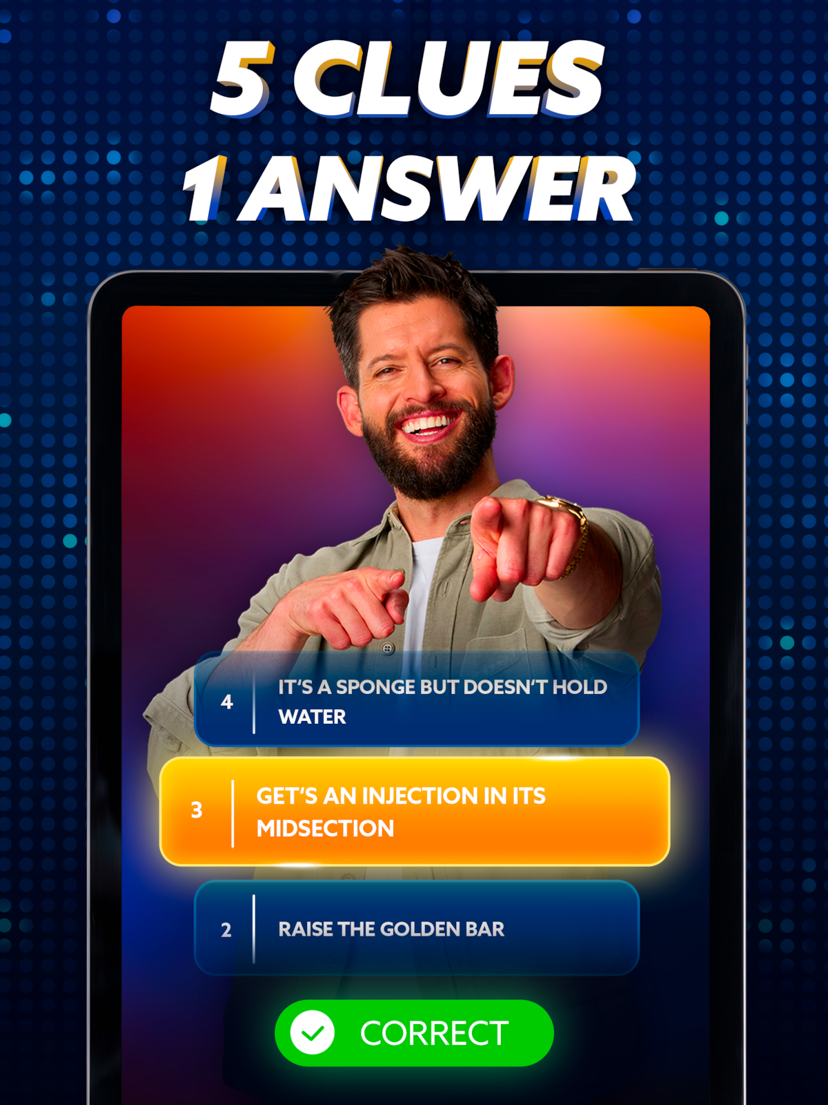 Host Jason March presenting multiple choice quiz questions.