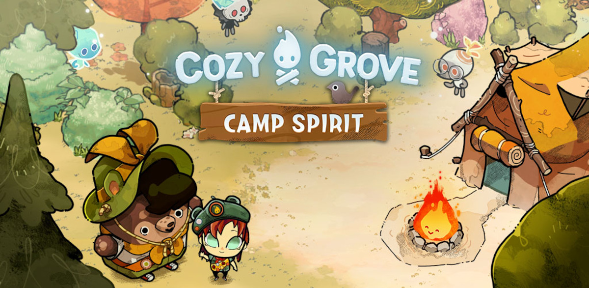 Cozy Grove Key art - two animated characters in the woods
