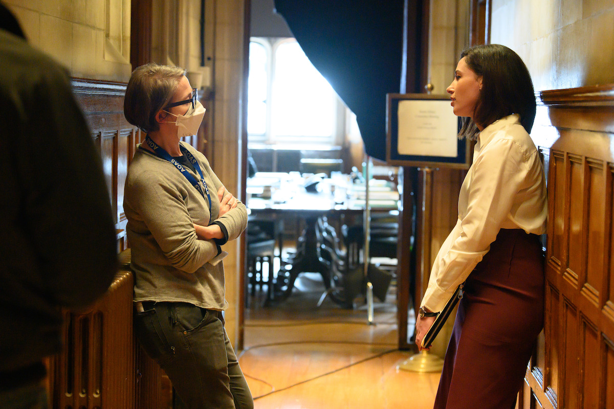 S.J. Clarkson and Naomi Scott on the set of Anatomy of a Scandal.