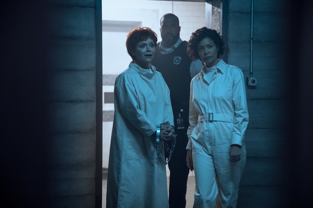 Christina Ricci as Marilyn Thornhill, Shaq B. Grant as Wilbur and Thandiwe Newton as Dr. Fairburn in ‘Wednesday’ Season 2.