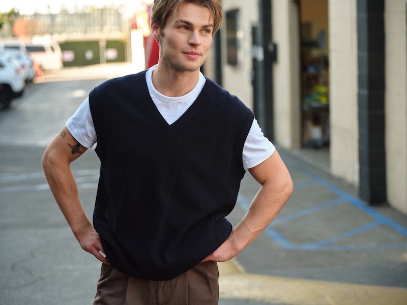Noah LaLode wears a sweater vest for ‘My Life with the Walter Boys’
