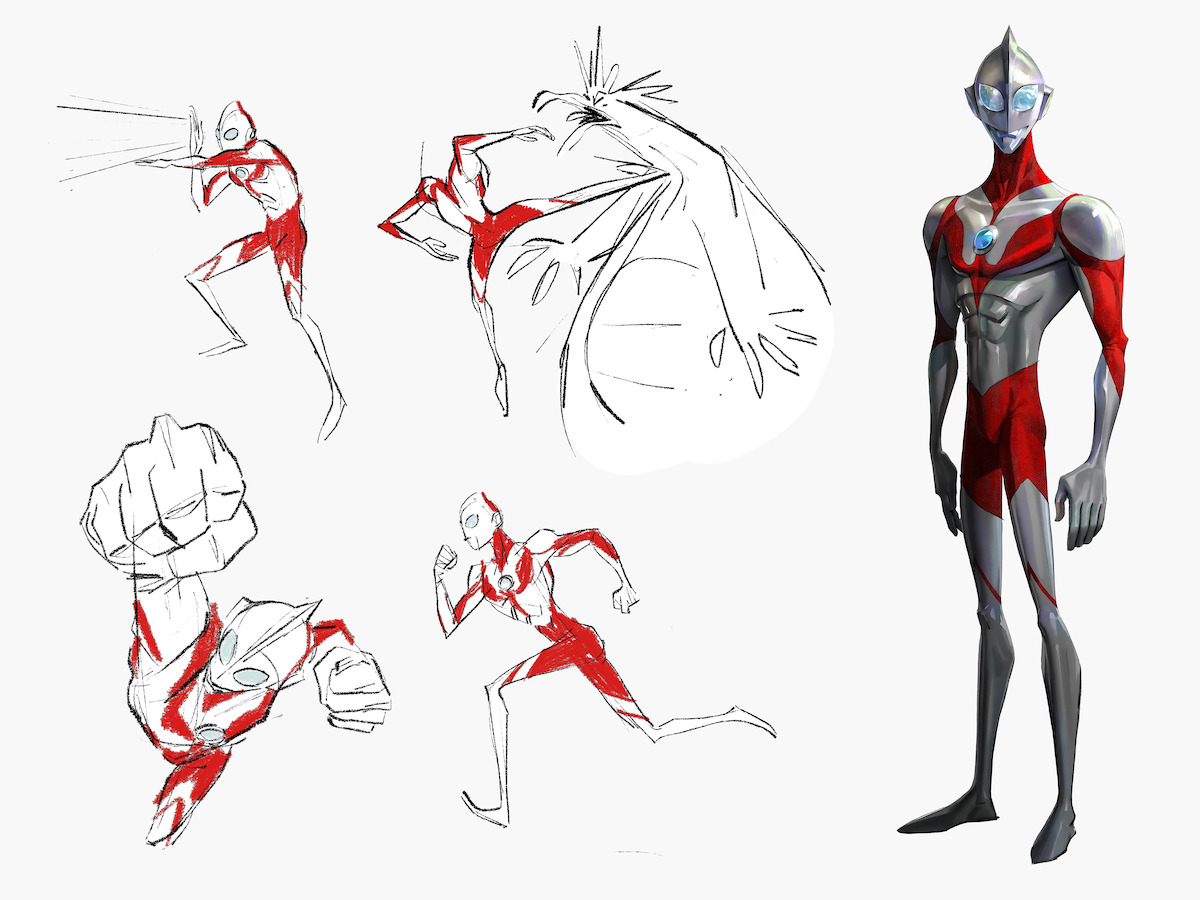 Ultraman (Sean) pose explorations by Tony Fucile and surface rendering