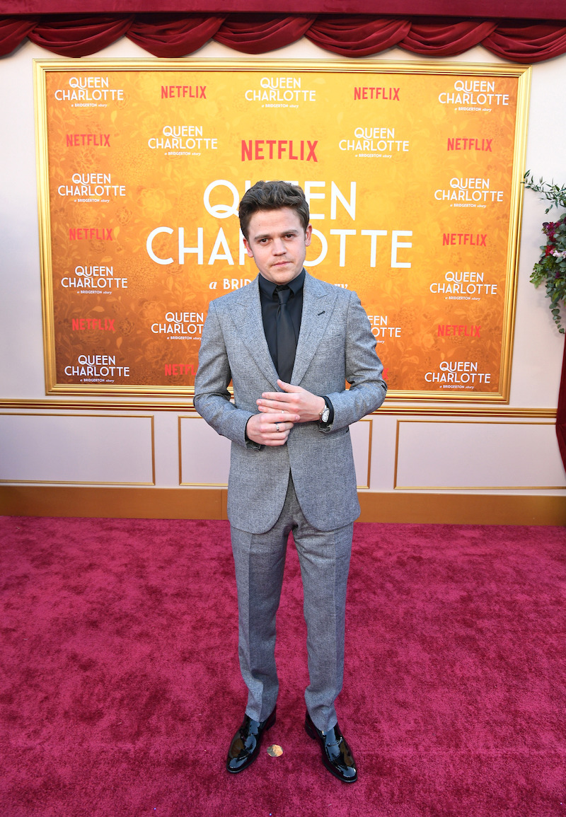 Sam Clemmett attends Netflix's Queen Charlotte: A Bridgerton Story World Premiere at Regency Village Theatre on April 26, 2023 in Los Angeles, California.
