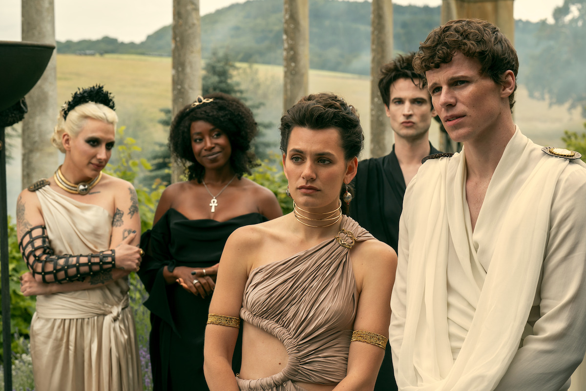 Mason Alexander Park as Desire, Kirby Howell-Baptiste as Death, Ella Rumpf as Eurydice, Tom Sturridge as Dream, and Ruairi O'Connor as Orpheus in ‘The Sandman’ Season 2.