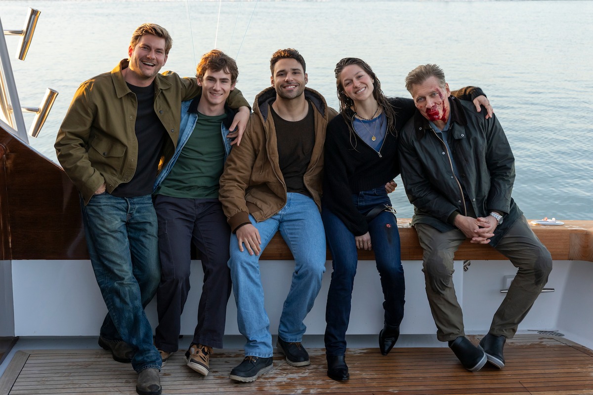 Jake Weary as Cane Buckley, Brady Hepner as Diller Hopkins, Rafael Silva as Shawn West, Melissa Benoist as Bree Buckley, Holt McCallany as Harlan Buckley in ‘The Waterfront.’