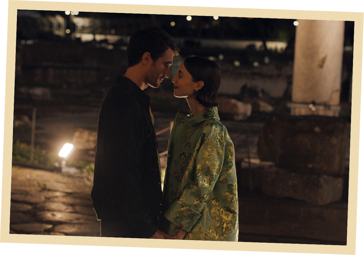 Eugenio Franceschini as Marcello and Lily Collins as Emily in ‘Emily In Paris’ Season 5.