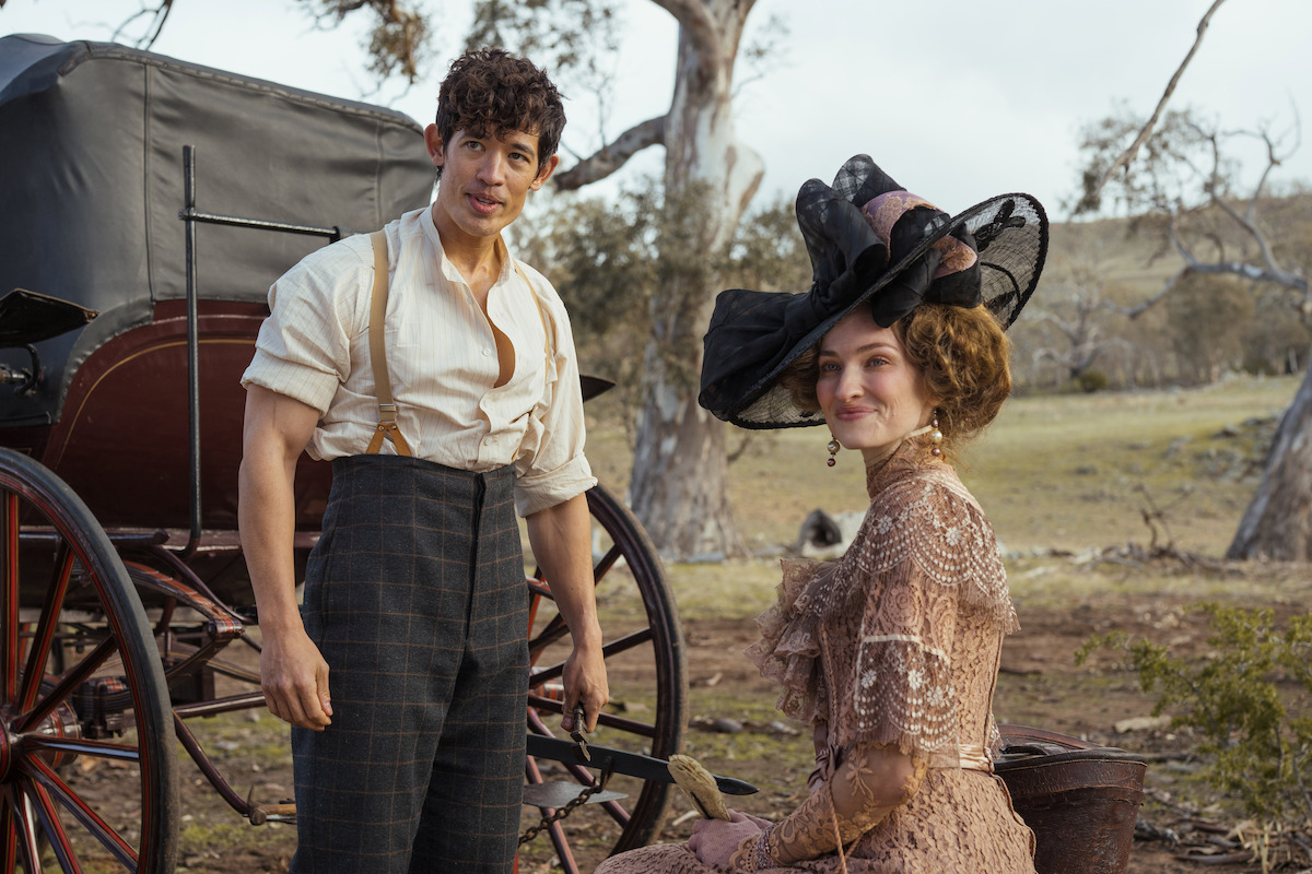 A still image from ‘My Brilliant Career’ featuring two cast members, a man and a woman, in period costumes