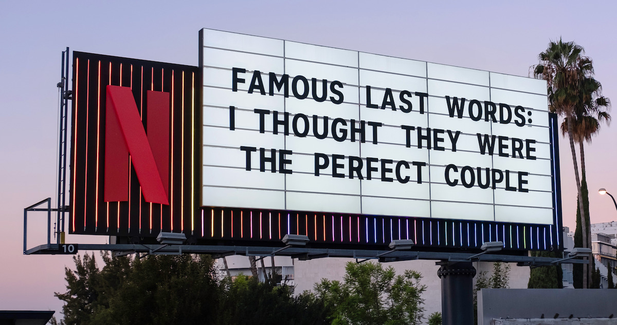 The Perfect Couple Sunset Blvd Marquee - ‘Famous last words: I thought they were the perfect couple.’