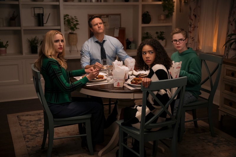 Brianne Howey as Georgia Miller, Scott Porter as Paul, Antonia Gentry as Ginny Miller, Diesel La Torraca as Austin Miller in Season 3 of 'Ginny & Georgia'