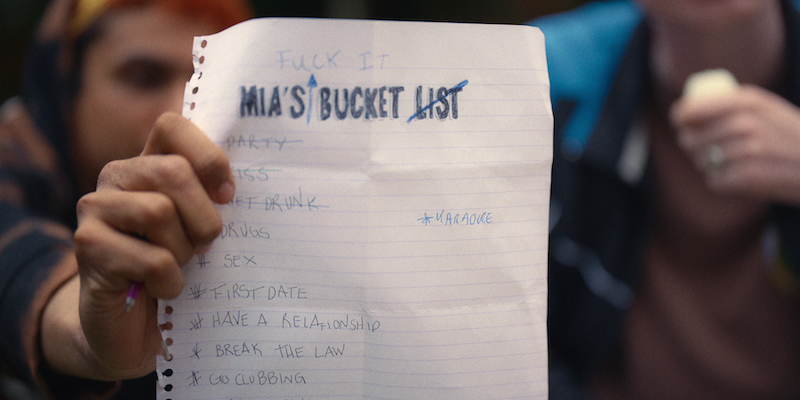 A notebook page that reads "Mia's Bucket List" in Season 1 of 'Everything Now.'