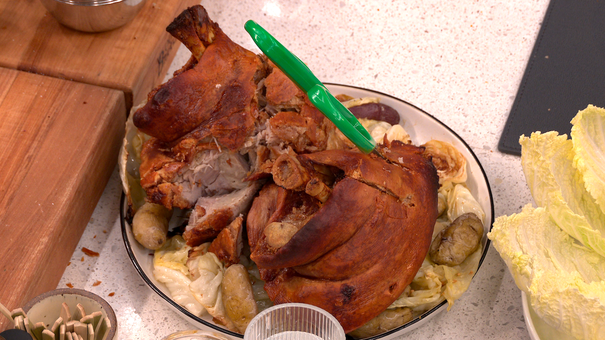 David Chang’s Schweinshaxe with Potato Pancakes