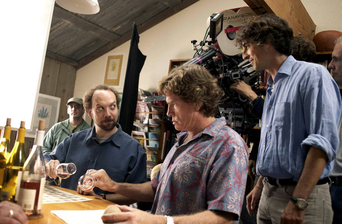 Giamatti films an early scene in Sideways with co-star Thomas Haden Church and director Alexander Payne.