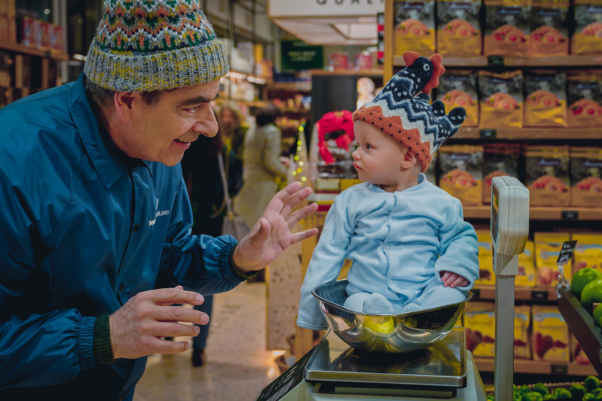 Rowan Atkinson as Trevor Bingley and Baby Jesus in 'Man Vs Baby'