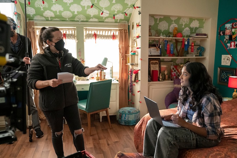 Director Lang Fisher and Maitreyi Ramakrishnan as Devi