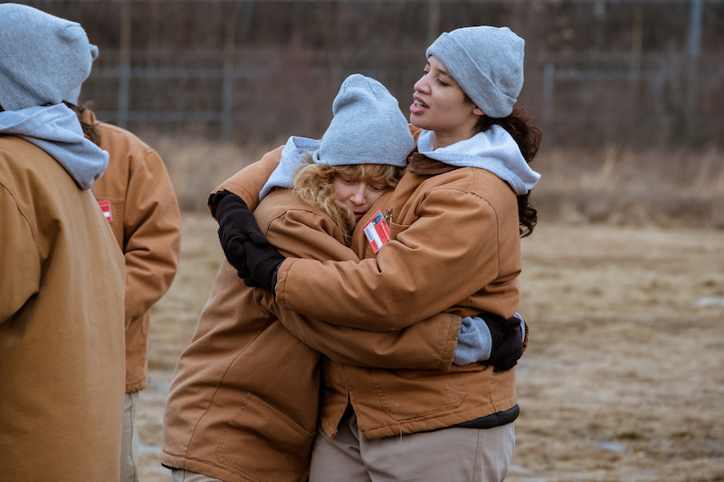 (L to R) Jessica Pimentel as Maria, Natasha Lyonne as Nicki, Dascha Polanco as Dayanara on the set of Orange Is The New Black Season 6.