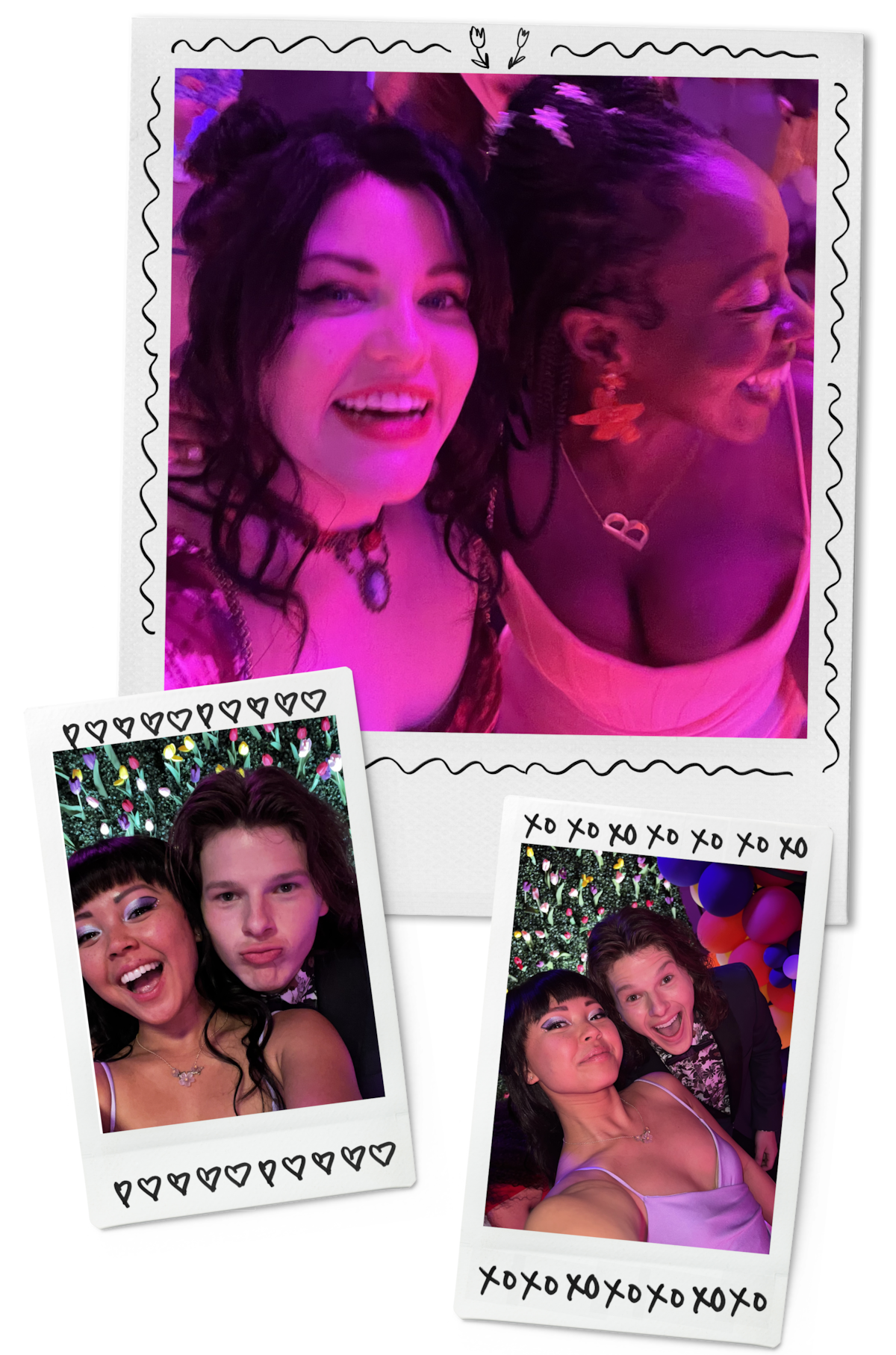 Three polariods showing tk and tk together