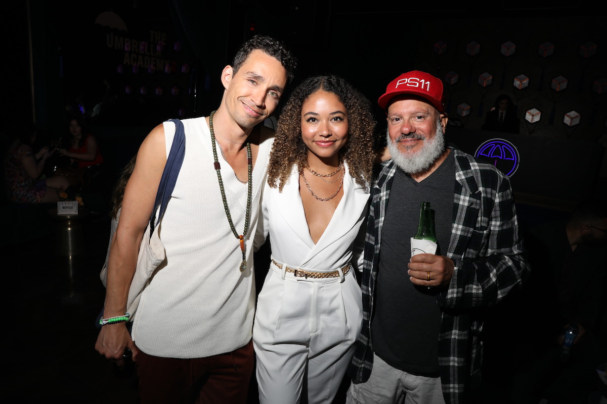 Robert Sheehan, Millie Davis, and David Cross attend attend ‘The Umbrella Academy’ Season 4 premiere after-party at The Spotlight in Los Angeles.