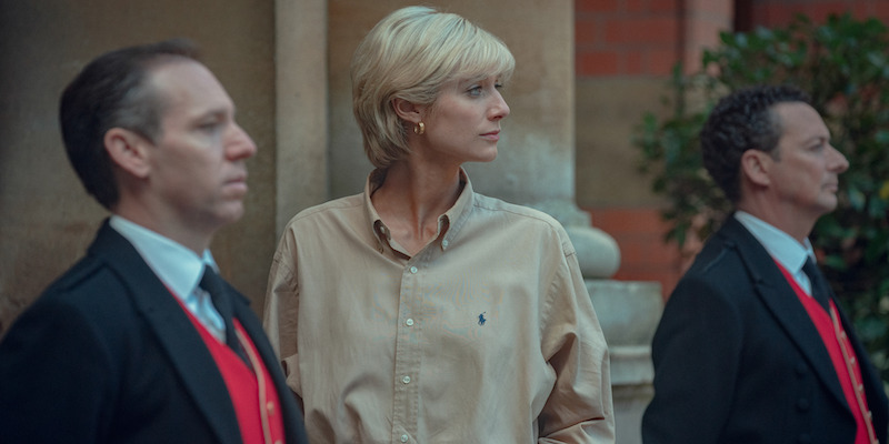 Tan shirt and black pants