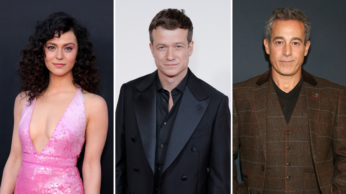 Headshots of May Calamawy, Ed Speleers, and Waleed Zuaiter.