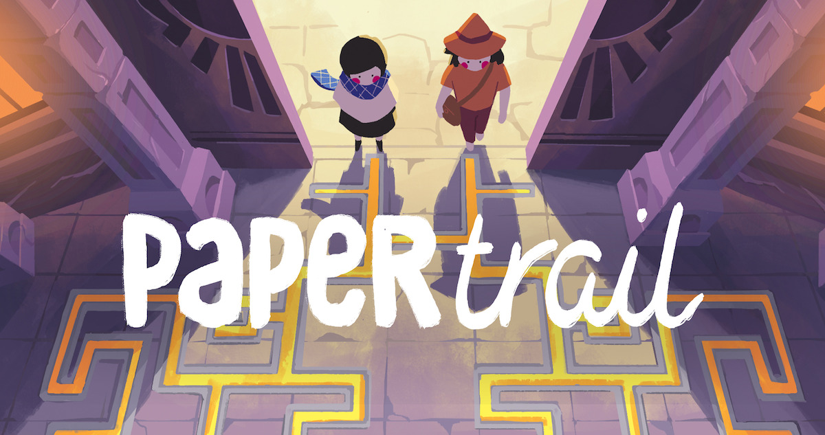 Two cartoon characters standing at the door of an ancient tomb in front of the words “Paper trail”